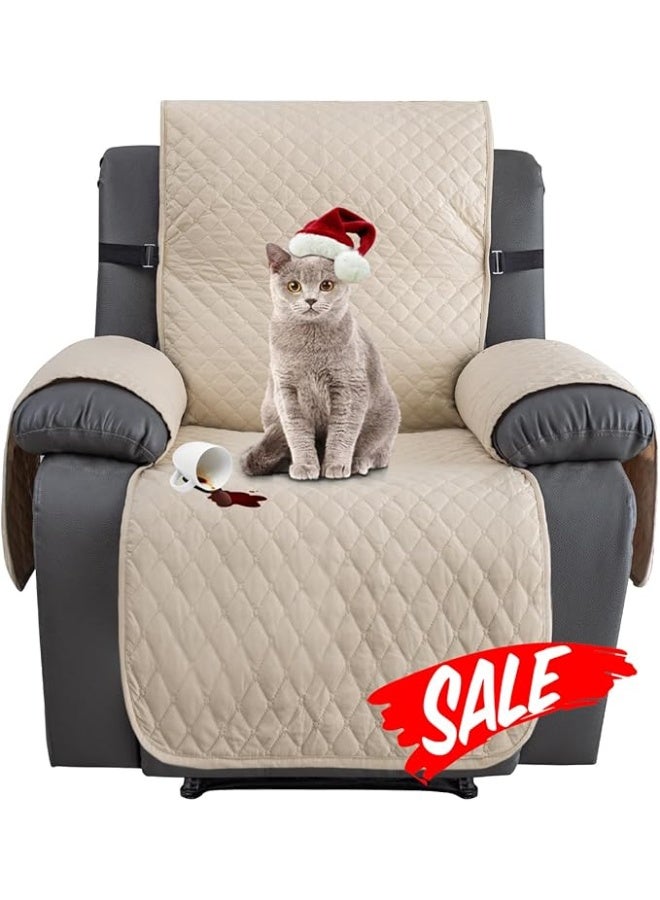 Water Resistant Recliner Cover, Nonslip Recliner Chair Covers for Reclining Chair with Pockets, Quilted Thick Recliner Slipcovers for Pets and Kids (Recliner Chair, Beige) - Image 1